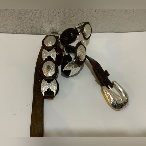 Tony Lama Accessories - Vintage Tony Lama Western USA Brown Leather Silver Conchos Belt Women's Size 36